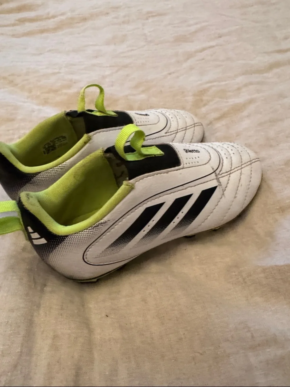 adidas Goletto Kids White and Neon Green Slip-On Soccer Cleats - Picture 7 of 10